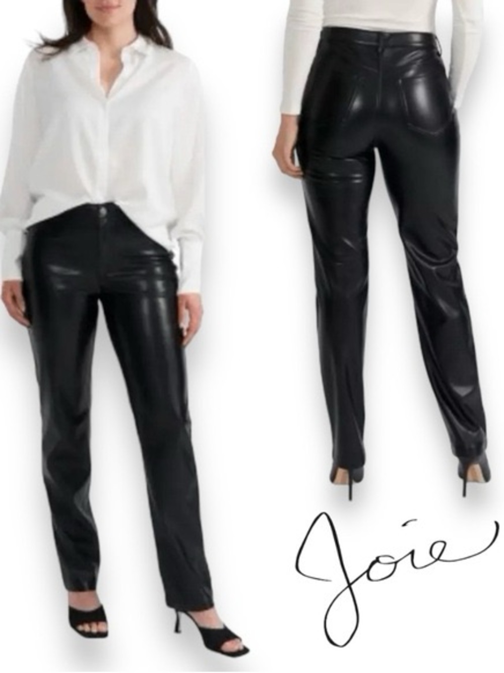 Joie Black Faux Leather Limited Edition Pants Size 10 Straight Leg 90’s